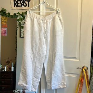 Lane Bryant White High-waisted wide leg linen pants size 14/16